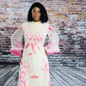 💜 Vintage Watercolor Bell Sleeve Maxi Dress